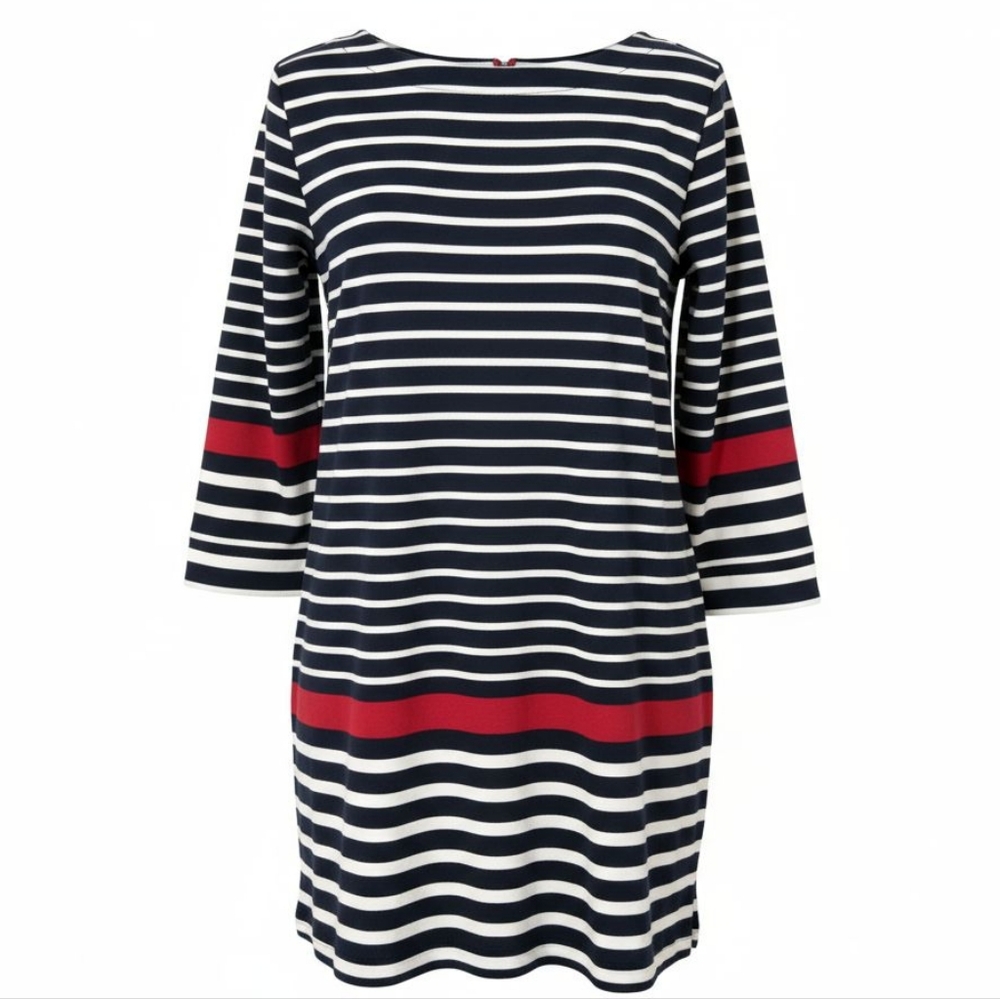 Fleur Bleue Long Sleeve Shirt Dress Navy Red Striped Nautical Women's Size Large